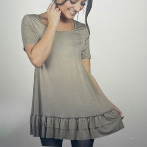 Easel Faded Olive New Short Sleeve Double Ruffle Hem new Knit Tunic top